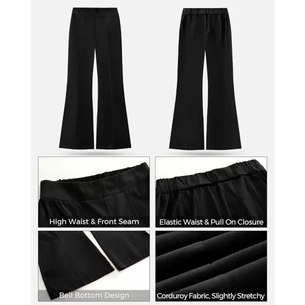 GRAPENT Flare Pants for Women Corduroy Pull On High Waisted Wide Leg Trouser Pants Stretch Bell Bottom Front Seam SlacksBlack