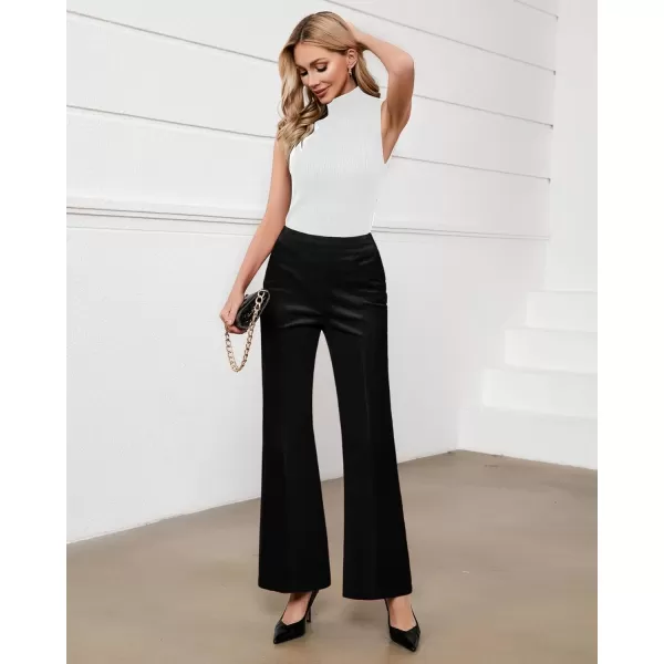 GRAPENT Flare Pants for Women Corduroy Pull On High Waisted Wide Leg Trouser Pants Stretch Bell Bottom Front Seam SlacksBlack