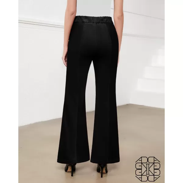 GRAPENT Flare Pants for Women Corduroy Pull On High Waisted Wide Leg Trouser Pants Stretch Bell Bottom Front Seam SlacksBlack