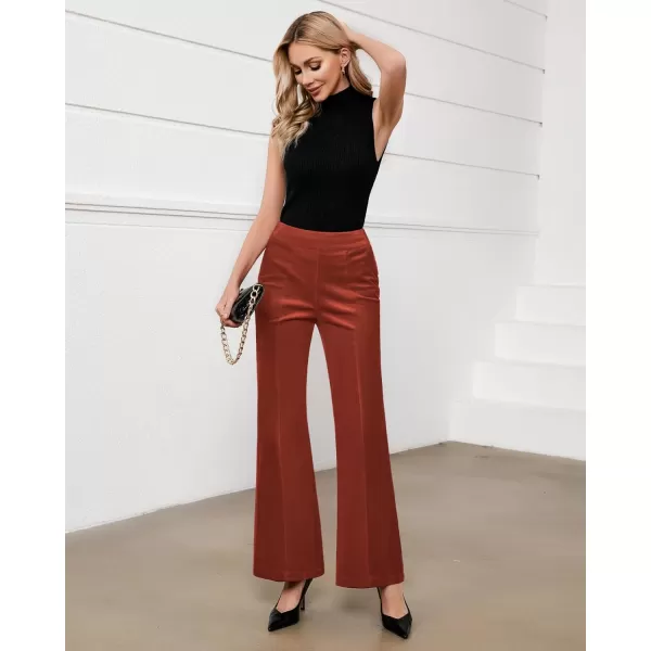 GRAPENT Flare Pants for Women Corduroy Pull On High Waisted Wide Leg Trouser Pants Stretch Bell Bottom Front Seam SlacksBrunt Brick