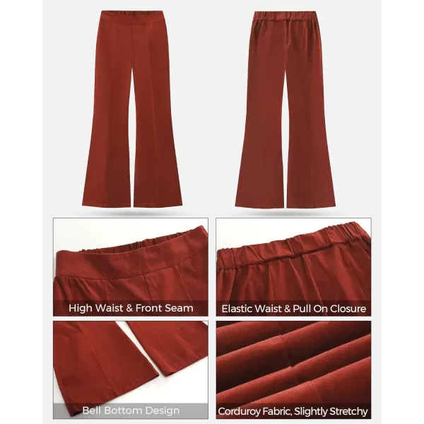 GRAPENT Flare Pants for Women Corduroy Pull On High Waisted Wide Leg Trouser Pants Stretch Bell Bottom Front Seam SlacksBrunt Brick