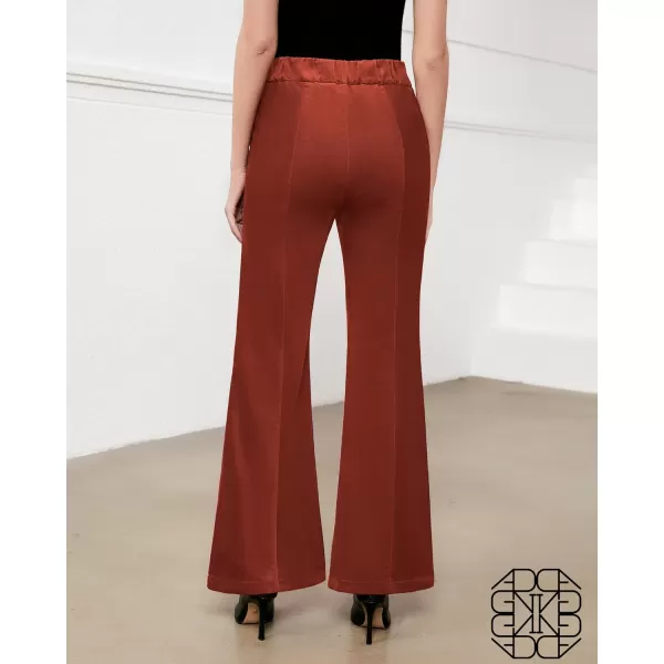 GRAPENT Flare Pants for Women Corduroy Pull On High Waisted Wide Leg Trouser Pants Stretch Bell Bottom Front Seam SlacksBrunt Brick