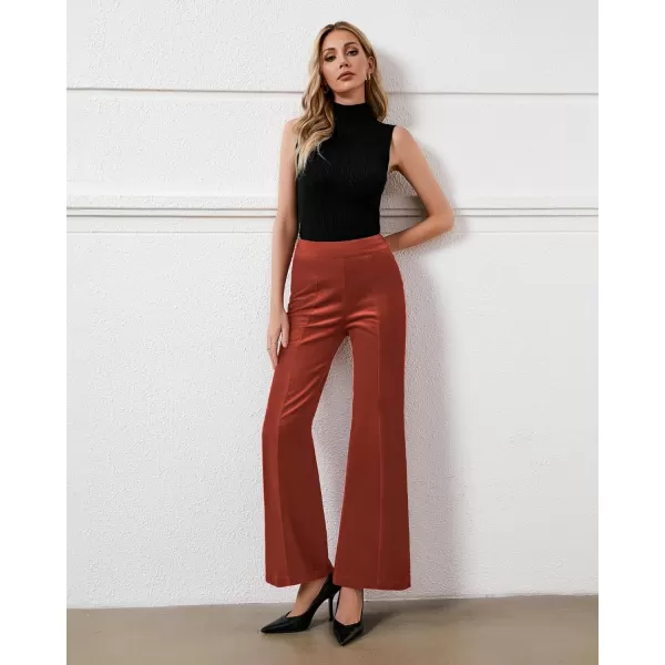 GRAPENT Flare Pants for Women Corduroy Pull On High Waisted Wide Leg Trouser Pants Stretch Bell Bottom Front Seam SlacksBrunt Brick