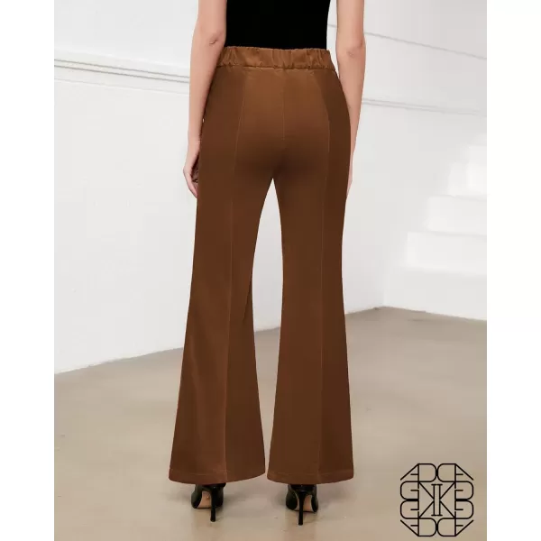 GRAPENT Flare Pants for Women Corduroy Pull On High Waisted Wide Leg Trouser Pants Stretch Bell Bottom Front Seam SlacksCappuccino Brown