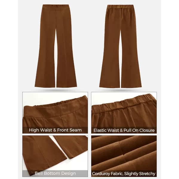 GRAPENT Flare Pants for Women Corduroy Pull On High Waisted Wide Leg Trouser Pants Stretch Bell Bottom Front Seam SlacksCappuccino Brown