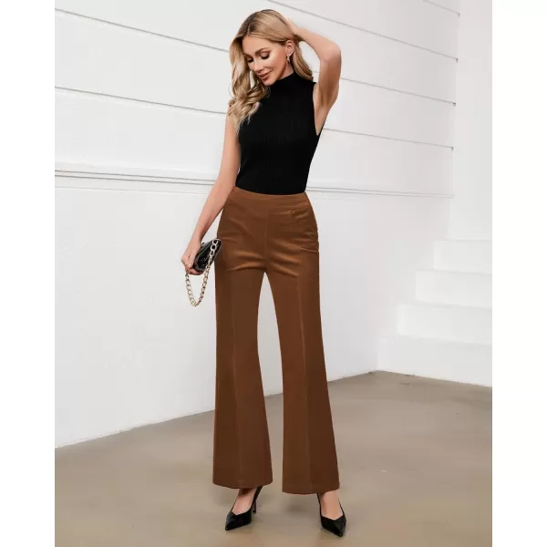GRAPENT Flare Pants for Women Corduroy Pull On High Waisted Wide Leg Trouser Pants Stretch Bell Bottom Front Seam SlacksCappuccino Brown
