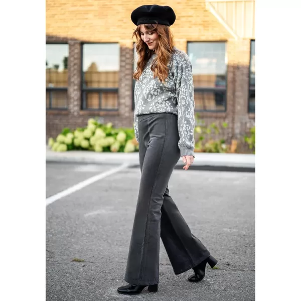 GRAPENT Flare Pants for Women Corduroy Pull On High Waisted Wide Leg Trouser Pants Stretch Bell Bottom Front Seam SlacksDark Gray