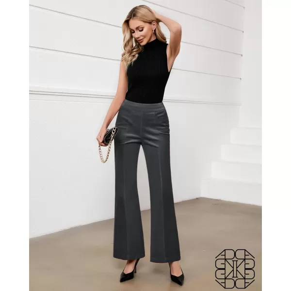 GRAPENT Flare Pants for Women Corduroy Pull On High Waisted Wide Leg Trouser Pants Stretch Bell Bottom Front Seam SlacksDark Gray
