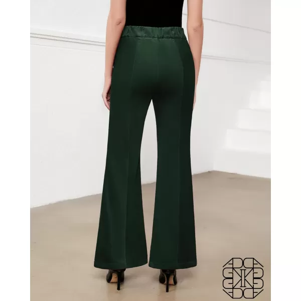 GRAPENT Flare Pants for Women Corduroy Pull On High Waisted Wide Leg Trouser Pants Stretch Bell Bottom Front Seam SlacksDark Green