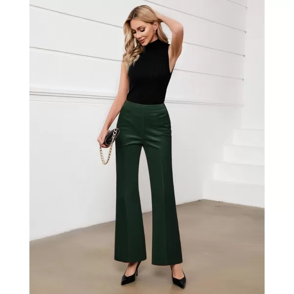GRAPENT Flare Pants for Women Corduroy Pull On High Waisted Wide Leg Trouser Pants Stretch Bell Bottom Front Seam SlacksDark Green