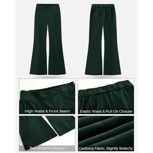 GRAPENT Flare Pants for Women Corduroy Pull On High Waisted Wide Leg Trouser Pants Stretch Bell Bottom Front Seam SlacksDark Green