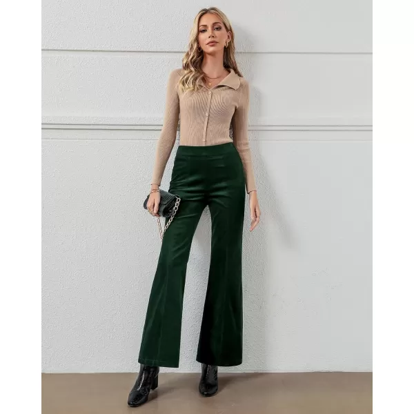 GRAPENT Flare Pants for Women Corduroy Pull On High Waisted Wide Leg Trouser Pants Stretch Bell Bottom Front Seam SlacksDark Green