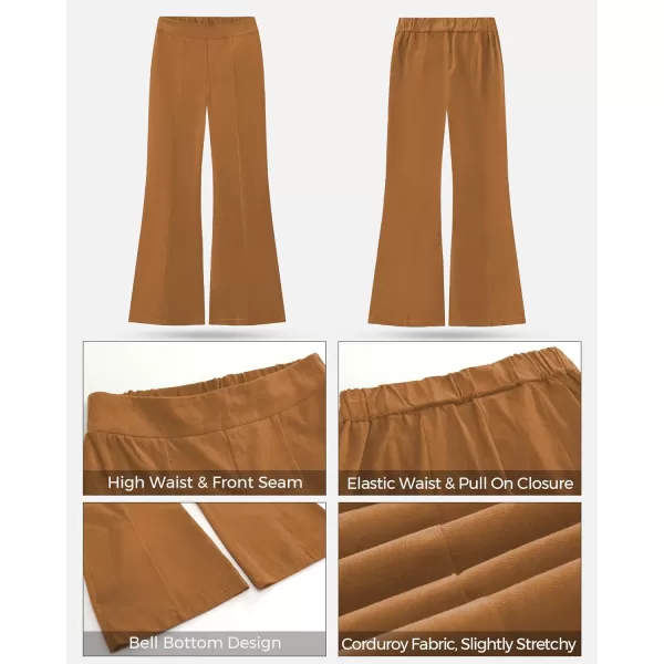GRAPENT Flare Pants for Women Corduroy Pull On High Waisted Wide Leg Trouser Pants Stretch Bell Bottom Front Seam SlacksPumpkin Brown