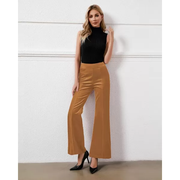 GRAPENT Flare Pants for Women Corduroy Pull On High Waisted Wide Leg Trouser Pants Stretch Bell Bottom Front Seam SlacksPumpkin Brown