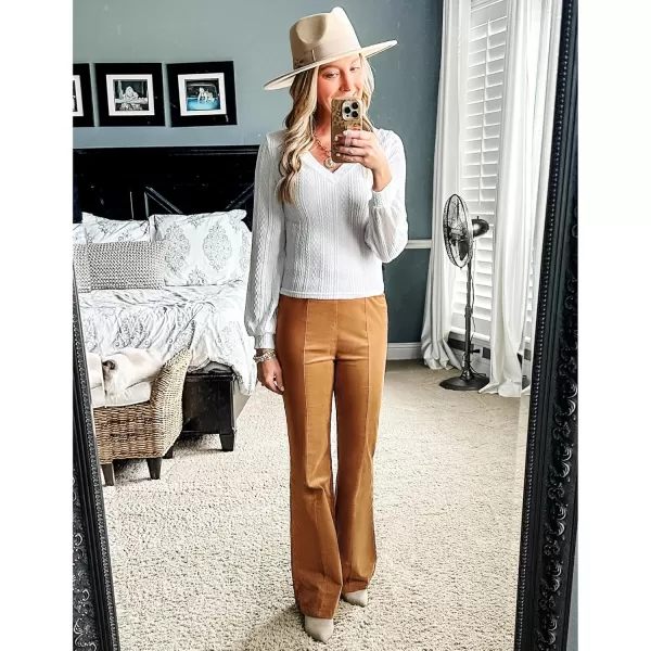 GRAPENT Flare Pants for Women Corduroy Pull On High Waisted Wide Leg Trouser Pants Stretch Bell Bottom Front Seam SlacksPumpkin Brown