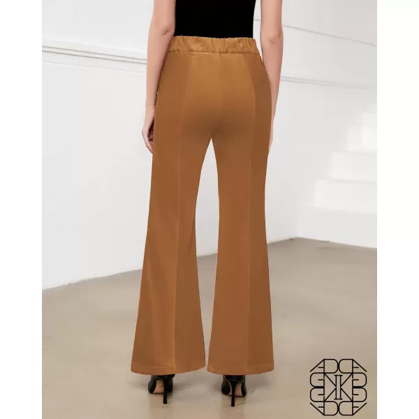 GRAPENT Flare Pants for Women Corduroy Pull On High Waisted Wide Leg Trouser Pants Stretch Bell Bottom Front Seam SlacksPumpkin Brown