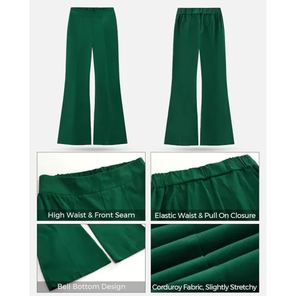 GRAPENT Flare Pants for Women Corduroy Pull On High Waisted Wide Leg Trouser Pants Stretch Bell Bottom Front Seam SlacksVerdant Green