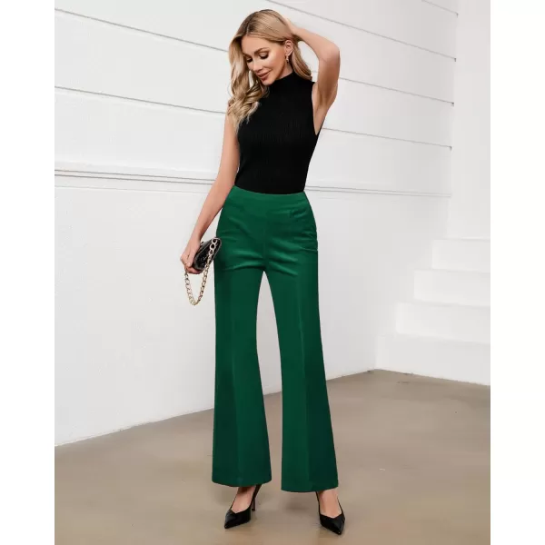 GRAPENT Flare Pants for Women Corduroy Pull On High Waisted Wide Leg Trouser Pants Stretch Bell Bottom Front Seam SlacksVerdant Green