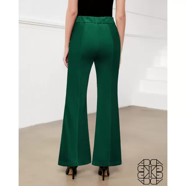 GRAPENT Flare Pants for Women Corduroy Pull On High Waisted Wide Leg Trouser Pants Stretch Bell Bottom Front Seam SlacksVerdant Green