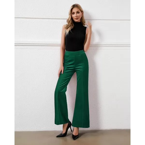 GRAPENT Flare Pants for Women Corduroy Pull On High Waisted Wide Leg Trouser Pants Stretch Bell Bottom Front Seam SlacksVerdant Green