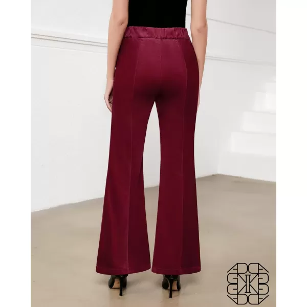 GRAPENT Flare Pants for Women Corduroy Pull On High Waisted Wide Leg Trouser Pants Stretch Bell Bottom Front Seam SlacksWine Red