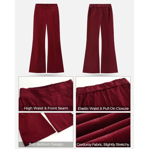 GRAPENT Flare Pants for Women Corduroy Pull On High Waisted Wide Leg Trouser Pants Stretch Bell Bottom Front Seam SlacksWine Red