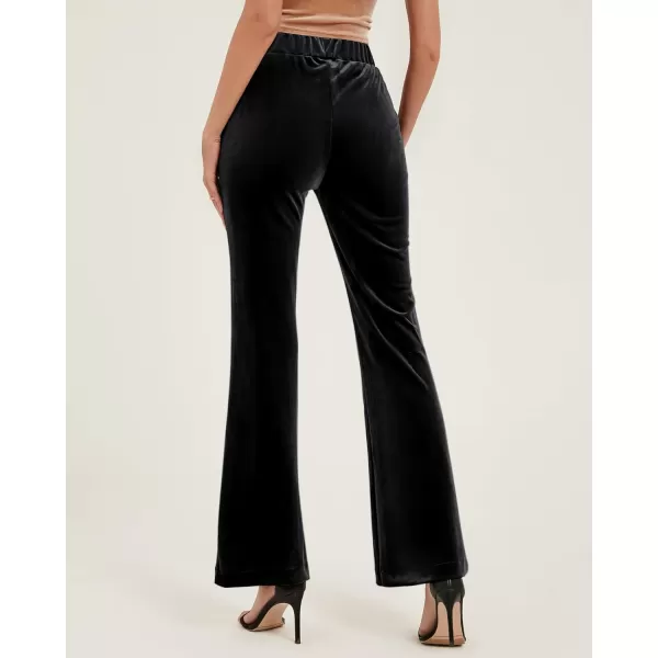 GRAPENT Flare Velvet Pants for Women High Waisted Wide Leg Stretch Elastic Waist Pull On Trousers Front Seam SlacksBlack
