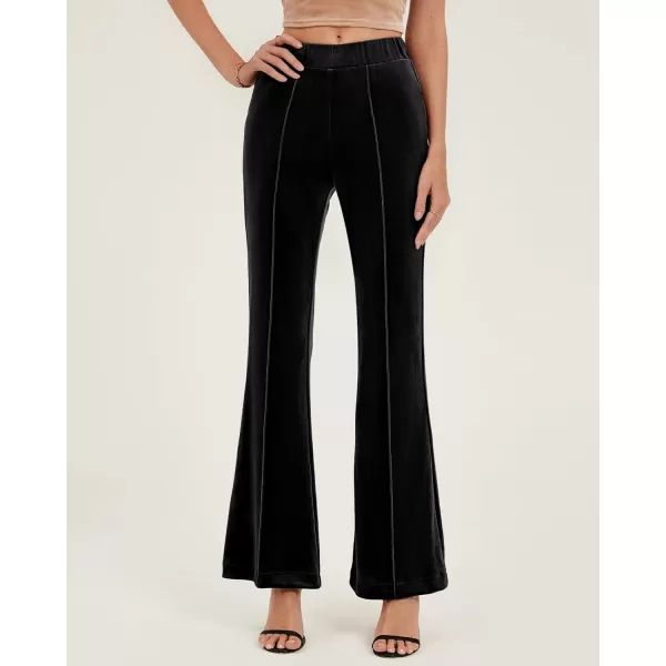 GRAPENT Flare Velvet Pants for Women High Waisted Wide Leg Stretch Elastic Waist Pull On Trousers Front Seam SlacksBlack