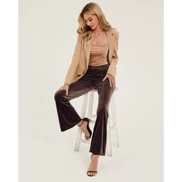 GRAPENT Flare Velvet Pants for Women High Waisted Wide Leg Stretch Elastic Waist Pull On Trousers Front Seam SlacksChocolate Brown
