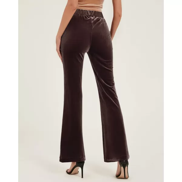 GRAPENT Flare Velvet Pants for Women High Waisted Wide Leg Stretch Elastic Waist Pull On Trousers Front Seam SlacksChocolate Brown