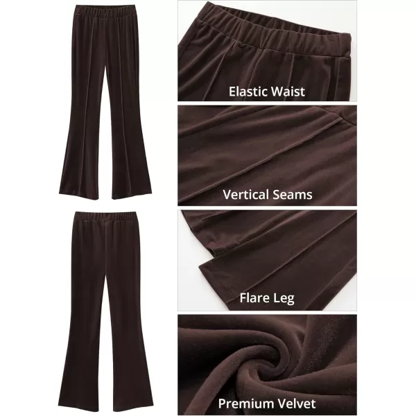 GRAPENT Flare Velvet Pants for Women High Waisted Wide Leg Stretch Elastic Waist Pull On Trousers Front Seam SlacksChocolate Brown