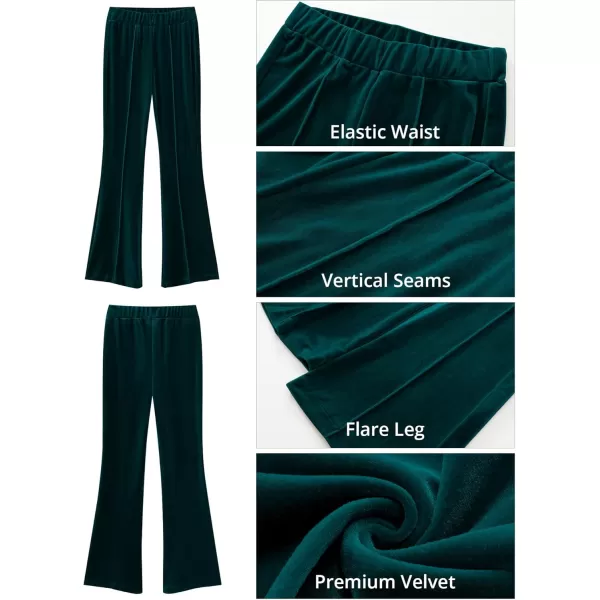 GRAPENT Flare Velvet Pants for Women High Waisted Wide Leg Stretch Elastic Waist Pull On Trousers Front Seam SlacksDark Green