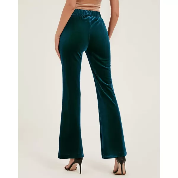 GRAPENT Flare Velvet Pants for Women High Waisted Wide Leg Stretch Elastic Waist Pull On Trousers Front Seam SlacksDark Green