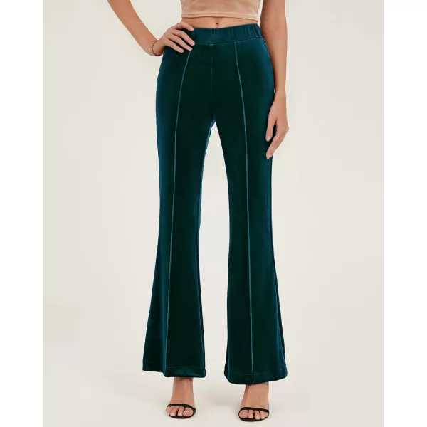 GRAPENT Flare Velvet Pants for Women High Waisted Wide Leg Stretch Elastic Waist Pull On Trousers Front Seam SlacksDark Green