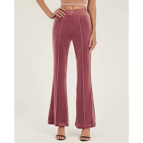 GRAPENT Flare Velvet Pants for Women High Waisted Wide Leg Stretch Elastic Waist Pull On Trousers Front Seam SlacksDusty Rose