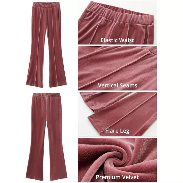GRAPENT Flare Velvet Pants for Women High Waisted Wide Leg Stretch Elastic Waist Pull On Trousers Front Seam SlacksDusty Rose