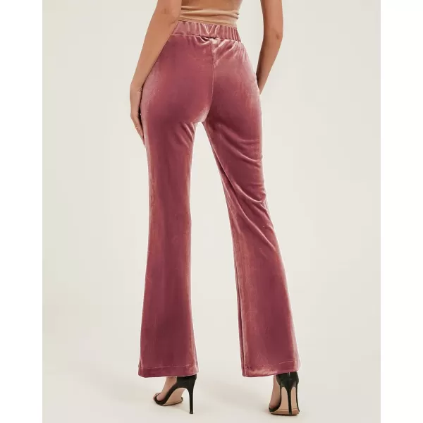 GRAPENT Flare Velvet Pants for Women High Waisted Wide Leg Stretch Elastic Waist Pull On Trousers Front Seam SlacksDusty Rose