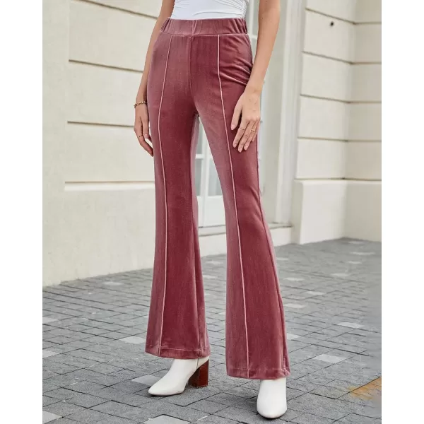 GRAPENT Flare Velvet Pants for Women High Waisted Wide Leg Stretch Elastic Waist Pull On Trousers Front Seam SlacksDusty Rose