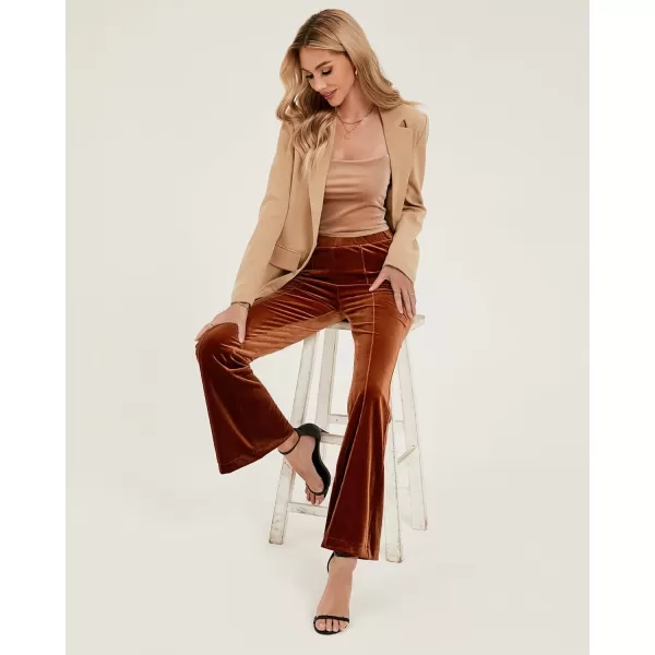 GRAPENT Flare Velvet Pants for Women High Waisted Wide Leg Stretch Elastic Waist Pull On Trousers Front Seam SlacksSugar Almond