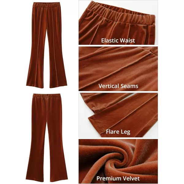 GRAPENT Flare Velvet Pants for Women High Waisted Wide Leg Stretch Elastic Waist Pull On Trousers Front Seam SlacksSugar Almond