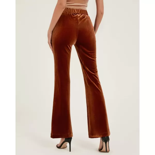 GRAPENT Flare Velvet Pants for Women High Waisted Wide Leg Stretch Elastic Waist Pull On Trousers Front Seam SlacksSugar Almond