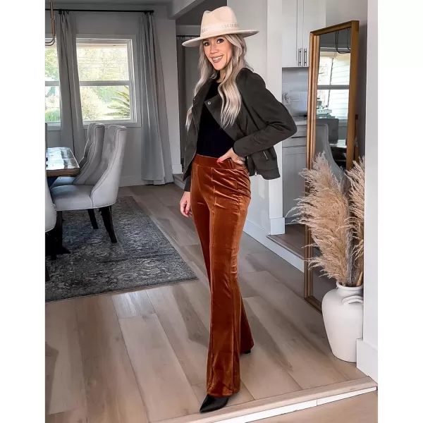 GRAPENT Flare Velvet Pants for Women High Waisted Wide Leg Stretch Elastic Waist Pull On Trousers Front Seam SlacksSugar Almond