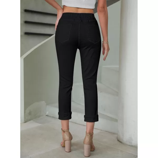 GRAPENT Pull On Jeans for Women High Waisted Skinny Capri Pants Trendy Stretch Denim Cropped Jeans Crop Jeggings CaprisAlways Black