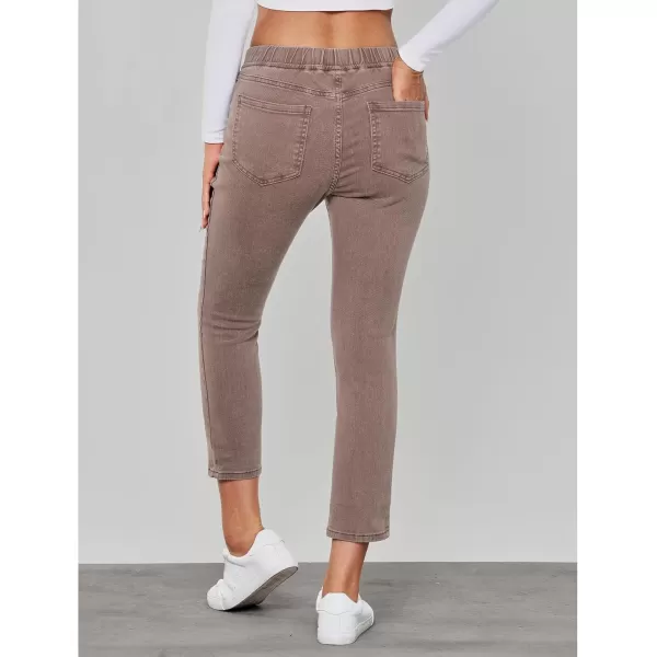 GRAPENT Pull On Jeans for Women High Waisted Skinny Capri Pants Trendy Stretch Denim Cropped Jeans Crop Jeggings CaprisCinnamon Brown  Acid Wash