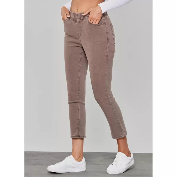 GRAPENT Pull On Jeans for Women High Waisted Skinny Capri Pants Trendy Stretch Denim Cropped Jeans Crop Jeggings CaprisCinnamon Brown  Acid Wash