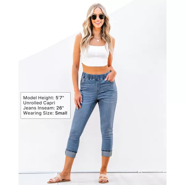 GRAPENT Pull On Jeans for Women High Waisted Skinny Capri Pants Trendy Stretch Denim Cropped Jeans Crop Jeggings CaprisCobalt Blue