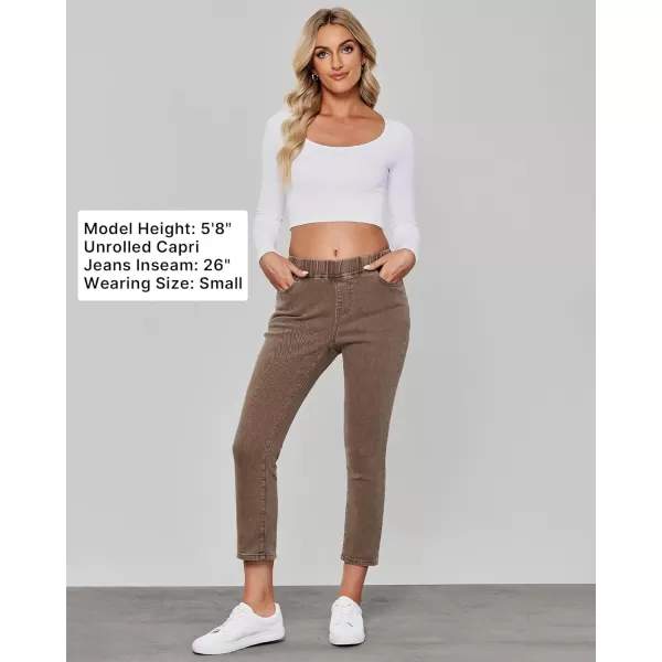 GRAPENT Pull On Jeans for Women High Waisted Skinny Capri Pants Trendy Stretch Denim Cropped Jeans Crop Jeggings CaprisCoffee Brown  Acid Wash