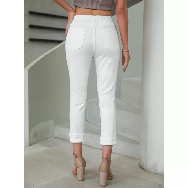 GRAPENT Pull On Jeans for Women High Waisted Skinny Capri Pants Trendy Stretch Denim Cropped Jeans Crop Jeggings CaprisCream White