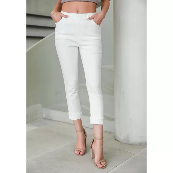 GRAPENT Pull On Jeans for Women High Waisted Skinny Capri Pants Trendy Stretch Denim Cropped Jeans Crop Jeggings CaprisCream White