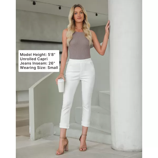GRAPENT Pull On Jeans for Women High Waisted Skinny Capri Pants Trendy Stretch Denim Cropped Jeans Crop Jeggings CaprisCream White